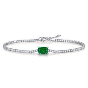 Emerald-Center Silver Tennis Bracelet
